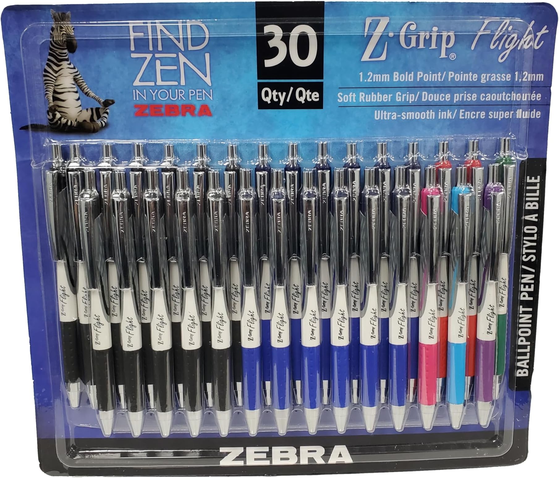 Zebra Z-Grip Flight 1.2 mm Bold Point 30 Pack Multicolor