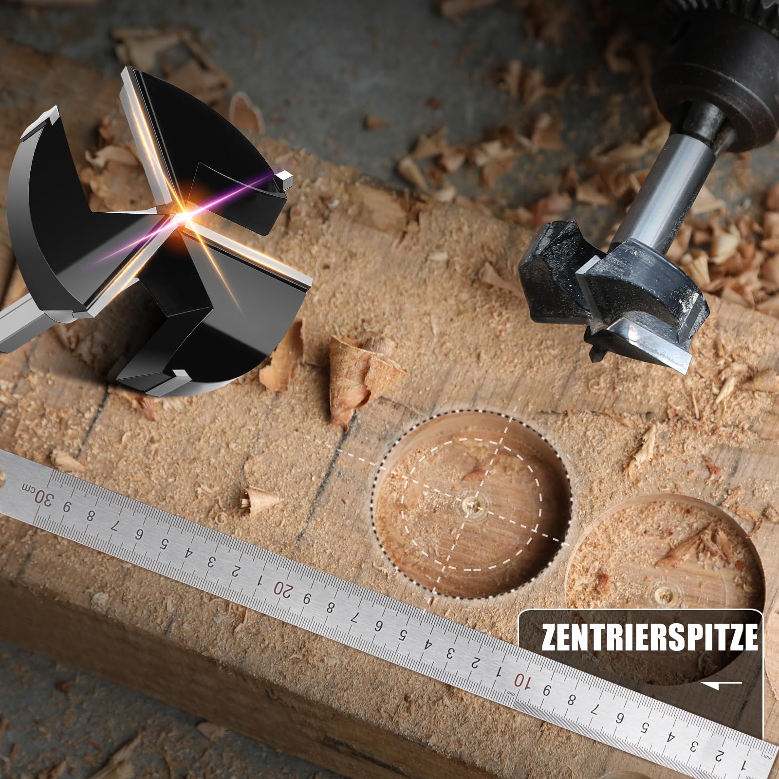 38MM broca Forstner para madera, broca Forstner de 92mm de longitud con espiga redonda, broca para madera, madera dura, paneles de fibra