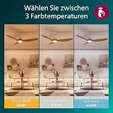 Philips Olas Ceiling Fan, 3 Blades, 24W LED Light, DC Motor, Color Temperature Range (3000K-4300K-6500K) with Dimmable Function, Remote Included, 52", white and wood - 6