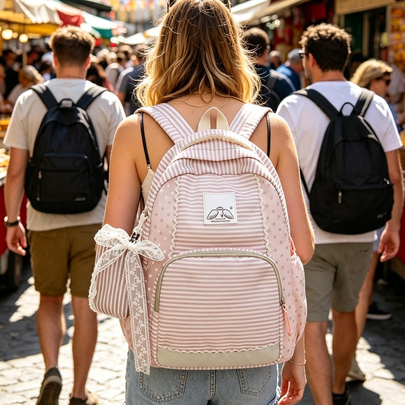 Zaino Per Ragazze Con Borsellino Con , Impermeabile E Scomparti Eleganti | Zaino Scuola Bambini A Righe Adolescenti Studentesse Donne Aula Scuola Elementare Campeggio Weekend Gita Fuori Porta
