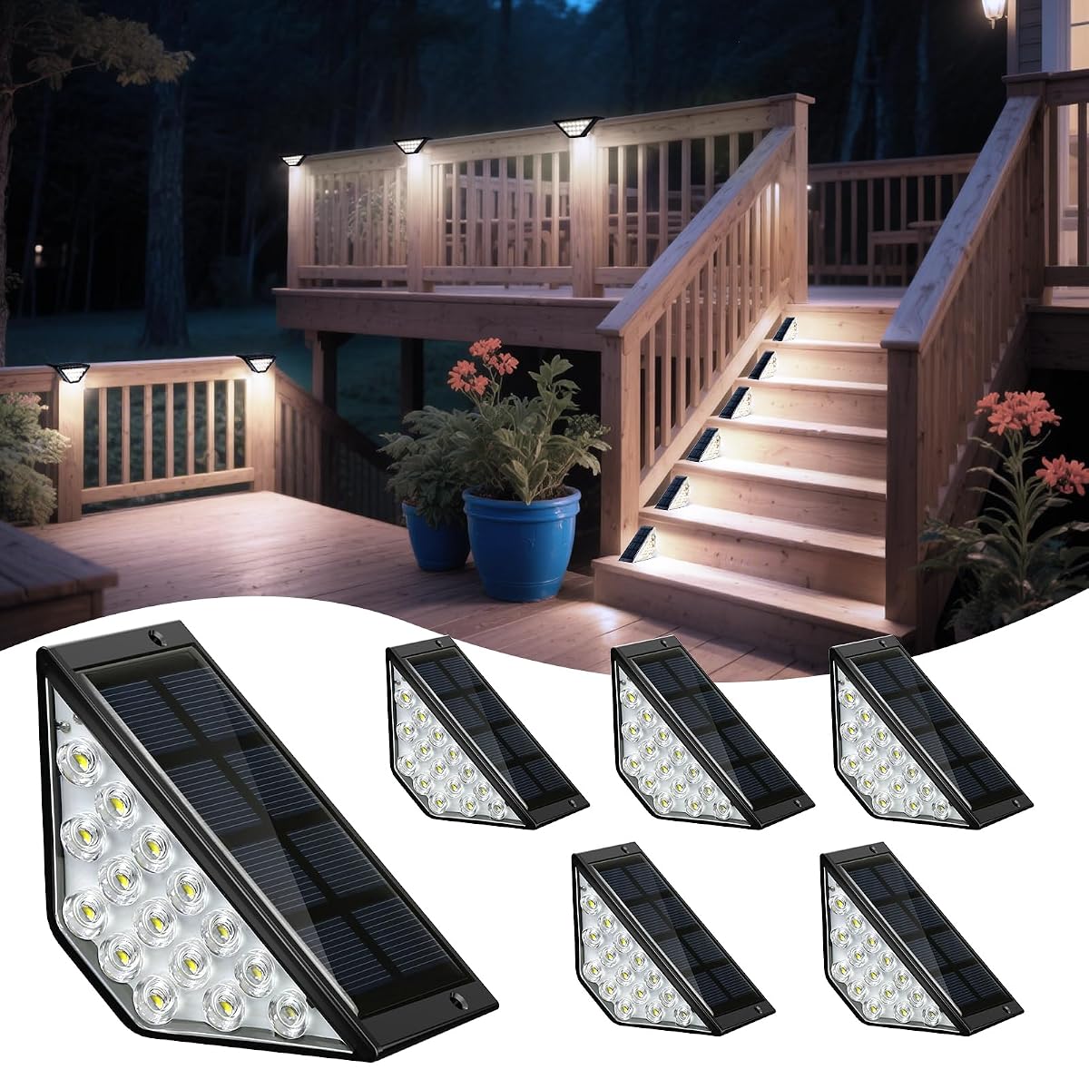 BKBB PPBB Solar Step Lights for Outside Solar Stair Lights Outdoor Waterproof