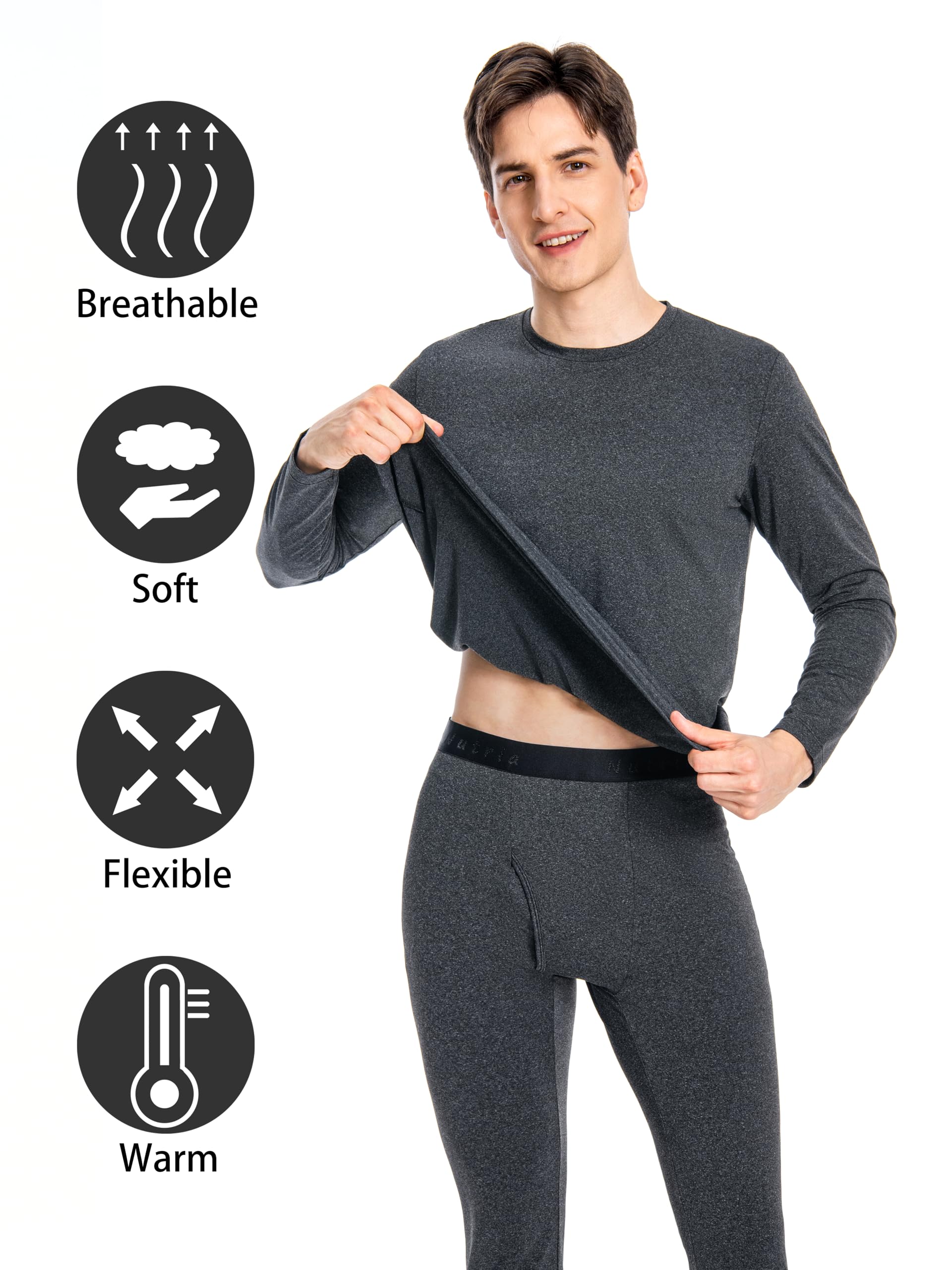 Nutria Set di Biancheria Intima Termica da Uomo Completo Intimo Termico in Pile Interno Funzionale, Maglietta e Pantaloni Termici Leggera Girocollo Manica Lunga Sci Corsa Ciclismo Palestra U07