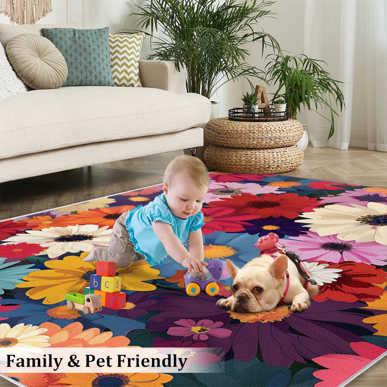 Amazon.com: 60s 70s Flower Rug - 7x10 ft, Non-Slip Washable