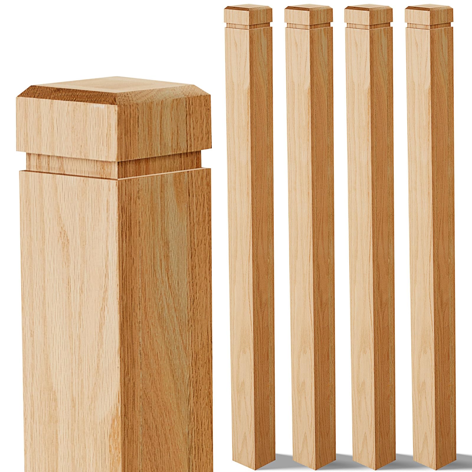 CroBlissful 4 Pcs 3.5 x 48 inch Solid Red Oak Stair Newel Post with a Single Groove Notched Wood Balusters for Staircase Interior Railing Newels for