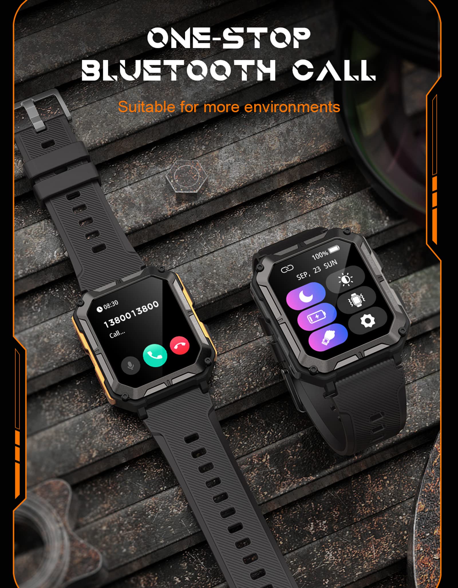 Smart Watch for Android Phones iOS compatible with Blood Pressure Monitor Blood Oxygen sensor hr Bluetooth Call 1.83HD display Step Counter Sleep Monitor SNS/SMS Message Reminder Waterproof Watch - Image 2
