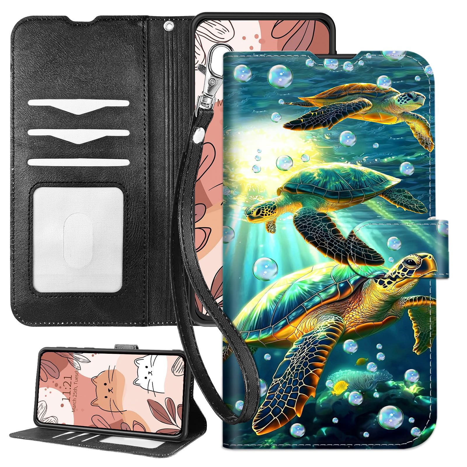 SichKards for Moto G Stylus 5G 2024 Wallet Case with Wrist Strap,RFID Blocking,Shockproof TPU Interior,PU Leather Flip Cover with Magnetic Closure,
