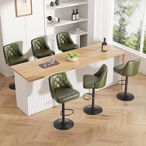 Miniatura 28 de Juego de 2 taburetes de bar, taburete de bar ajustable de altura de mostrador con respaldo, sillas de bar tapizadas de piel sintética, taburetes de