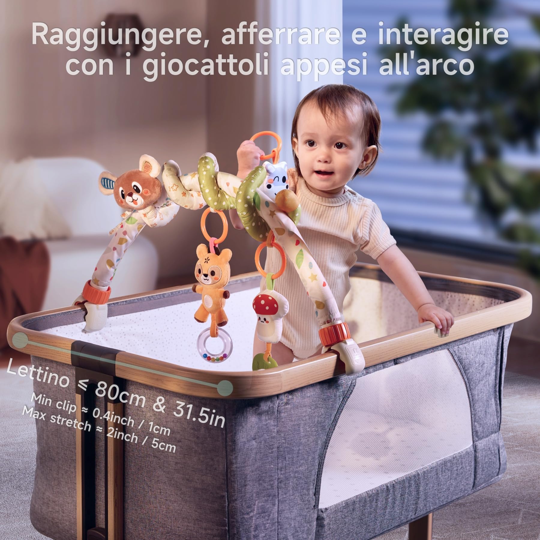 TUMAMA Arco Passeggino con Giocattolo a Spirale 0 3 6 9 12 Mesi Baby Arco Lettino Gioco seggiolino Auto Clip Giocare Arco sensoriale sonaglio Giocattolo Neonato Regalo