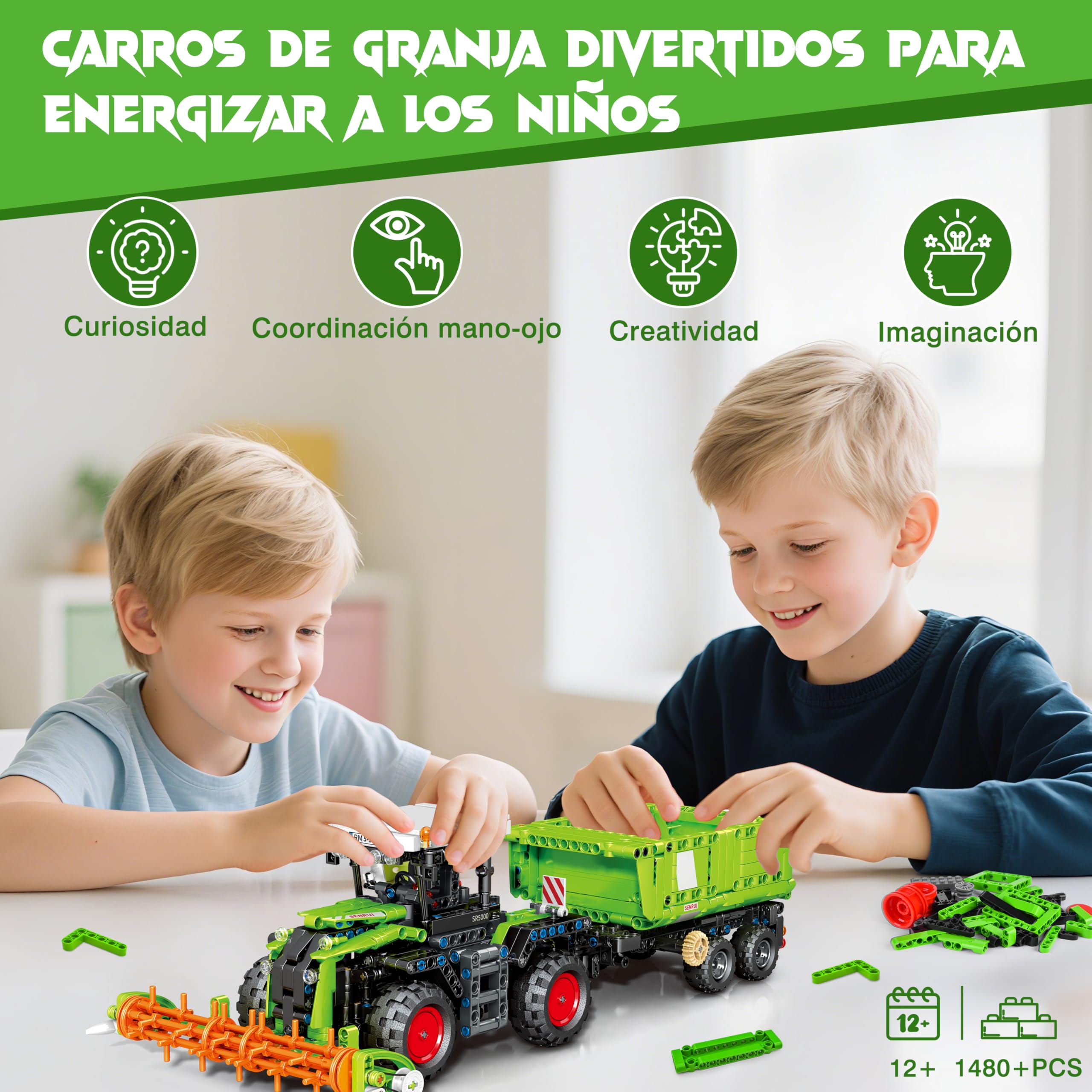 Charmofun 3 en 1 Technic Tractor Cosechadora, Juguetes de Bloques de Construcción para niños a Partir de 12 años, Vehículos Agrícolas Cosechadora Tractor, Regalo para Niños y Niñas