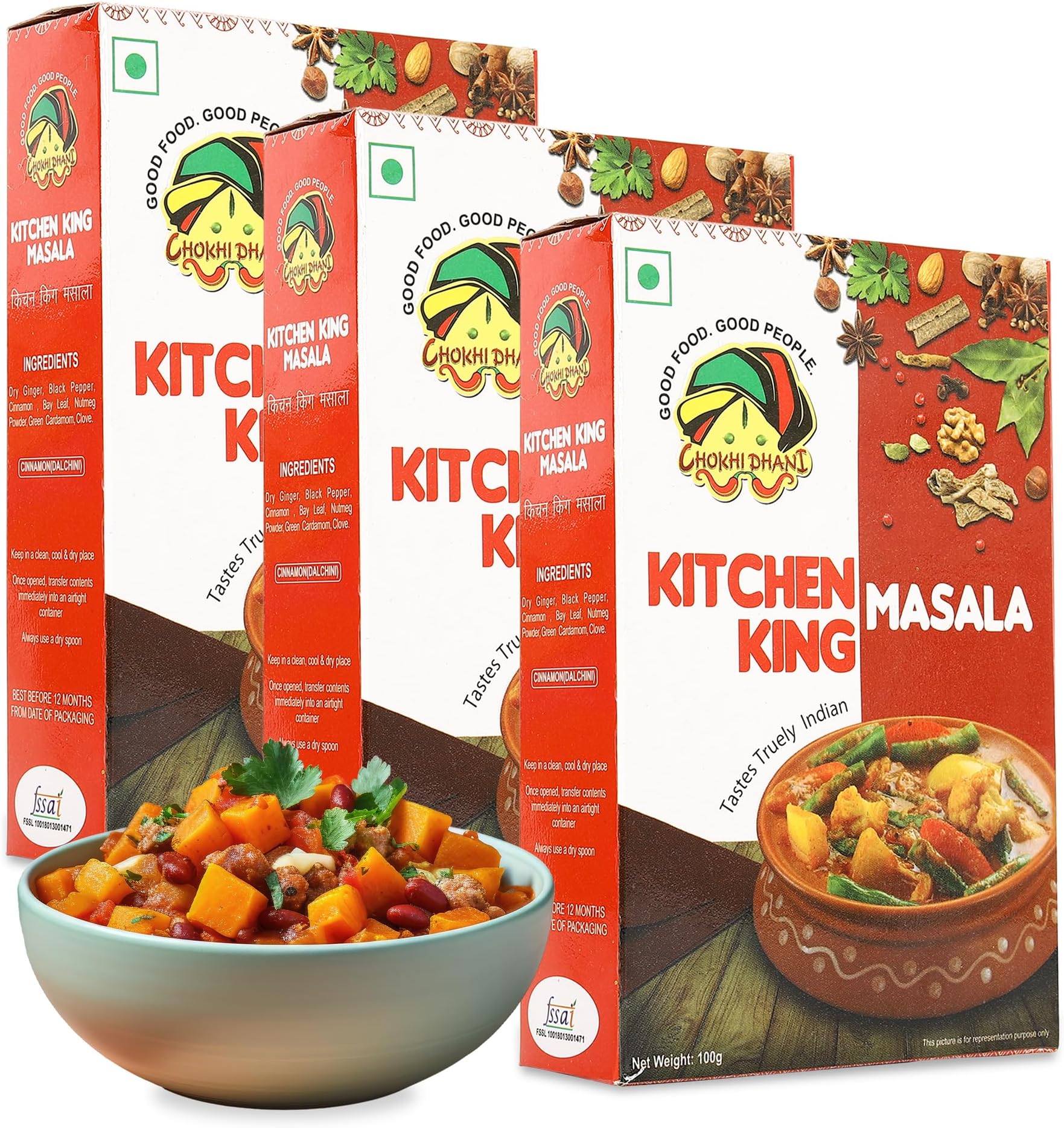 Chokhi DhaniKitchen King Masala | All-Purpose Indian Spice Blend for Curries & Sabzi | Premium Quality | Pack of 6, 100 gm each