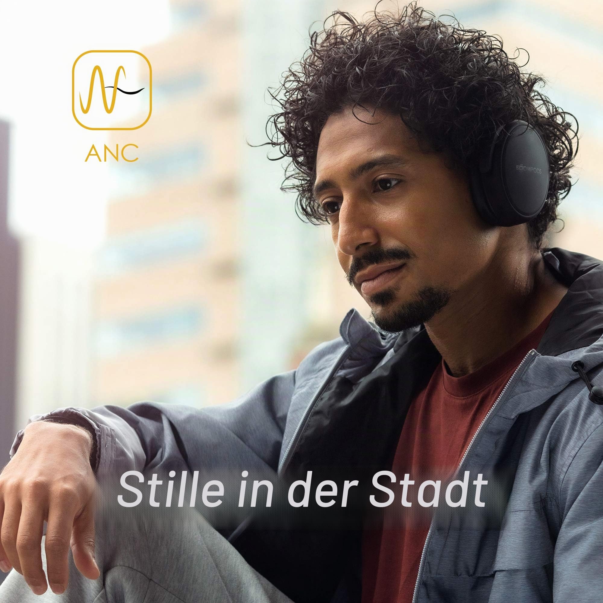 Boompods Headpods ANC Noise Cancelling Kopfhörer - Kabellose Over-Ear Bluetooth Kopfhörer mit Mikrofon, 12 Std-Akkulaufzeit und Pillowfoam Ohrpolster, Faltbares Design mit Reiseetui, Schwarz