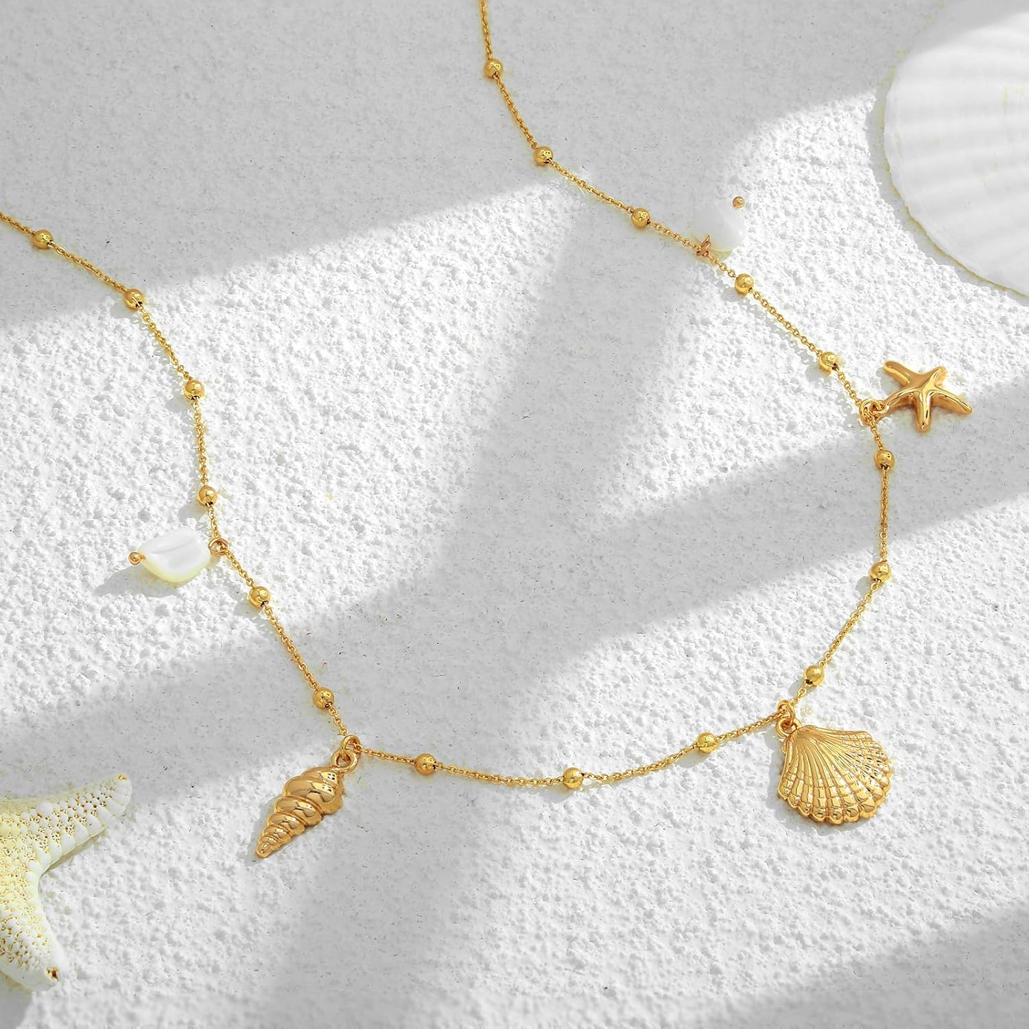 WOWORAMA Gold Sea Shell Necklace for Women Shell Starfish Pearl Charm Necklace Trendy Ocean Sea Pendant Choker Necklace Boho Summer Beach Necklace Jewelry - Image 3
