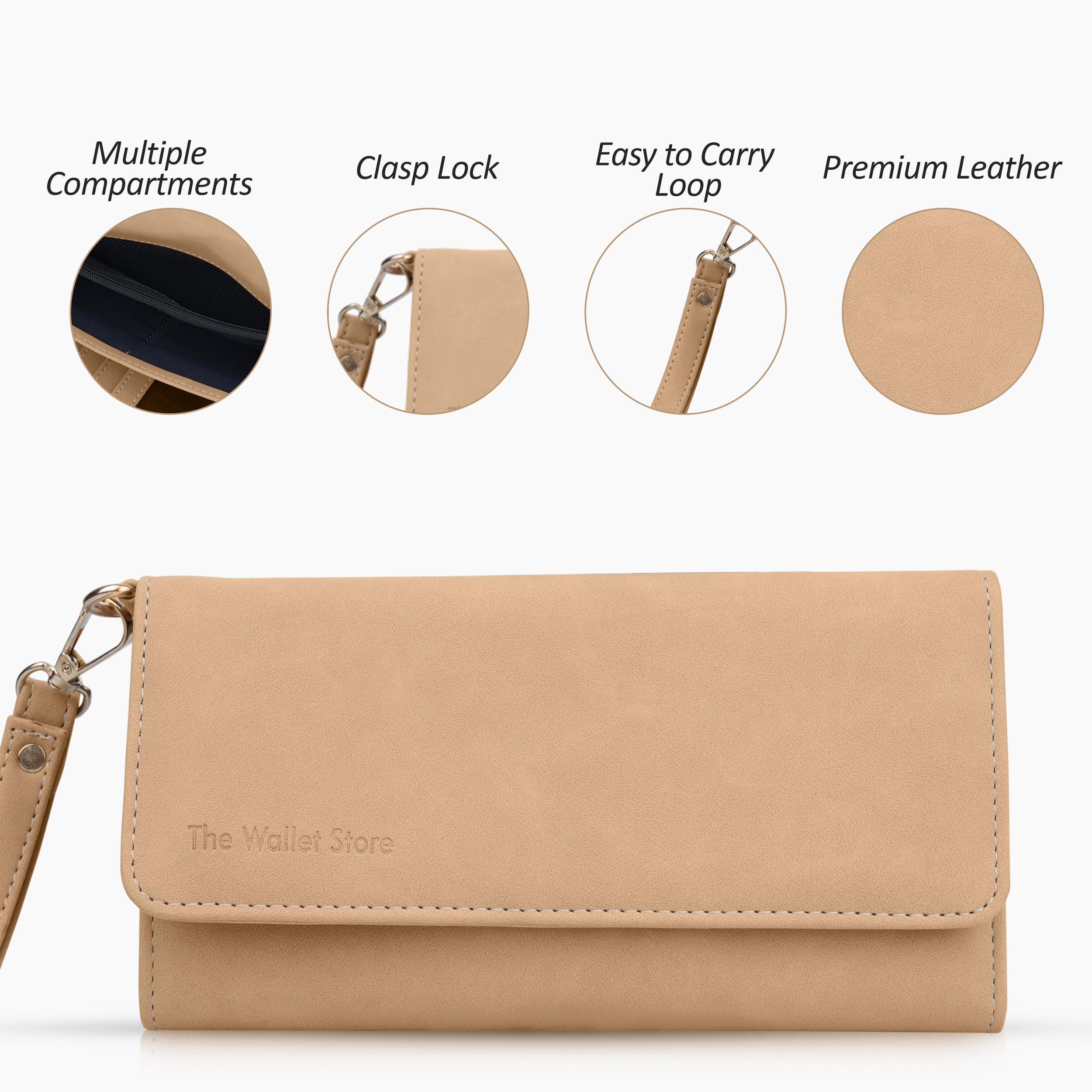 The Wallet Store Suede Leather Clutch For Women - Tan