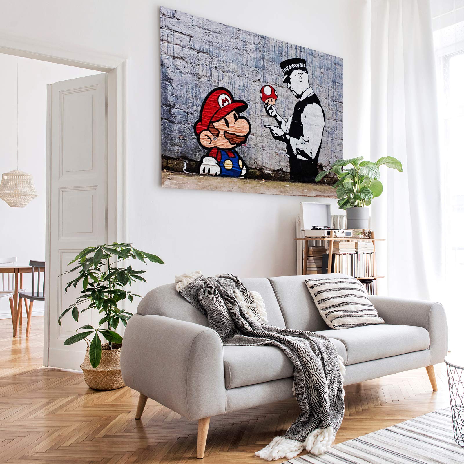 Whats On Your Wall.com Canvas Print | Banksy Mario | Grey and Red | Abstract Wall Art | Living Room, Bedroom, Kitchen, Bathroom — view 3