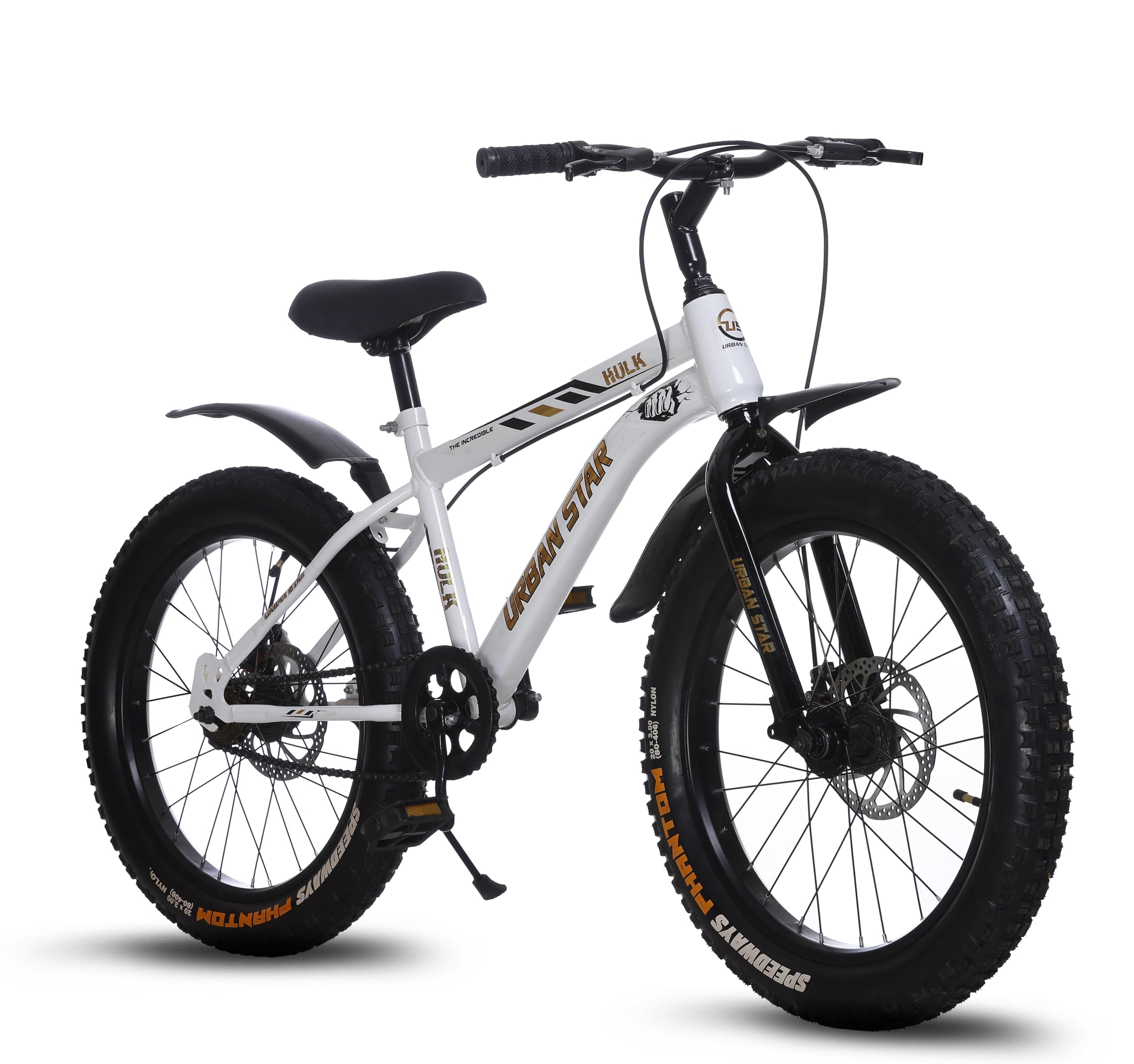 URBANSTAR Hulk | 20T BMX | Double DISC | Fat Tyres Semi Assembled | 20 T Fat Tyre Cycle (Single Speed, White)