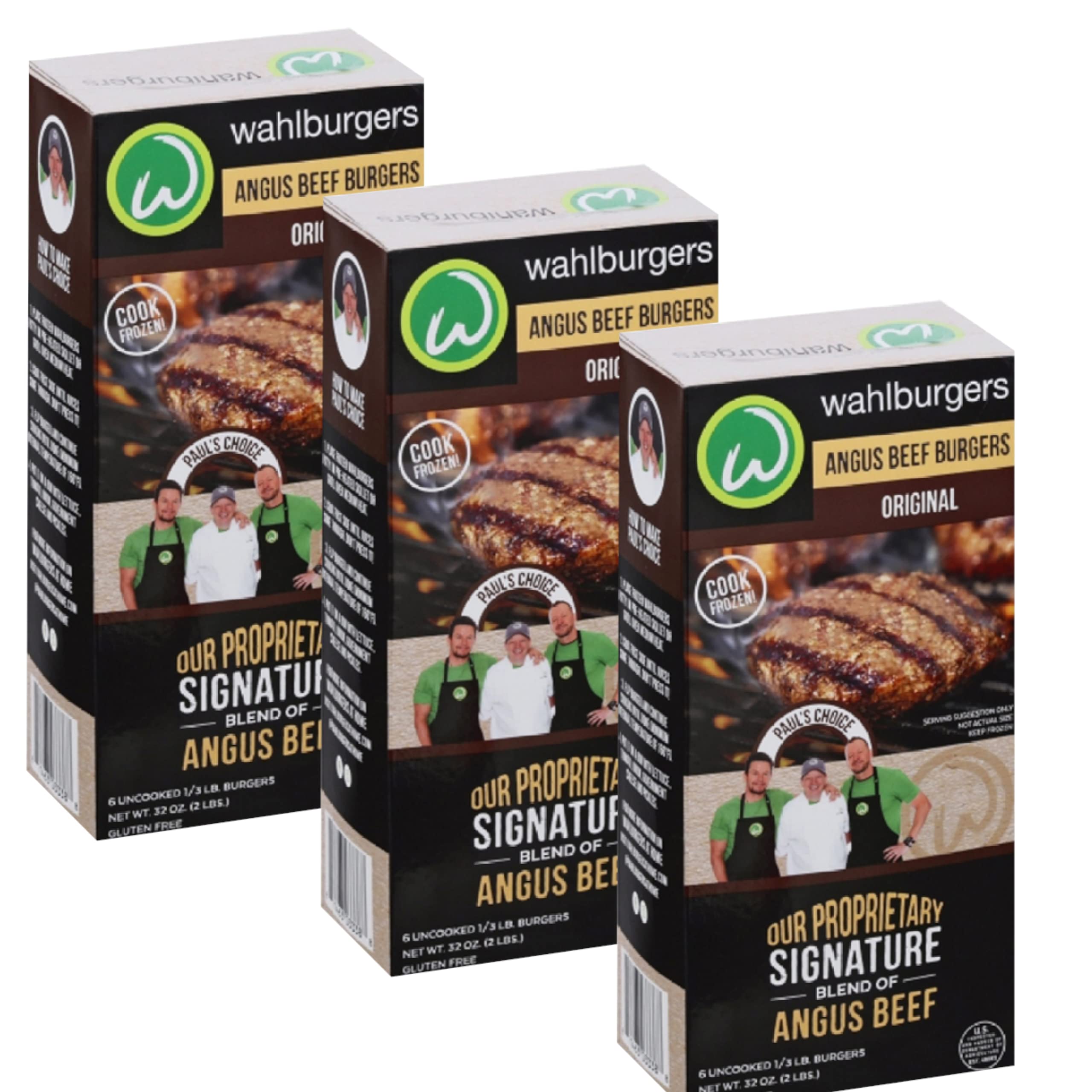 Wahlburgers Original Angus Beef Burgers - Uncooked - Frozen, Gluten Free - Beef from the finest cuts - 3 Pack (32 oz Each) - Ready Set Gourmet Donate