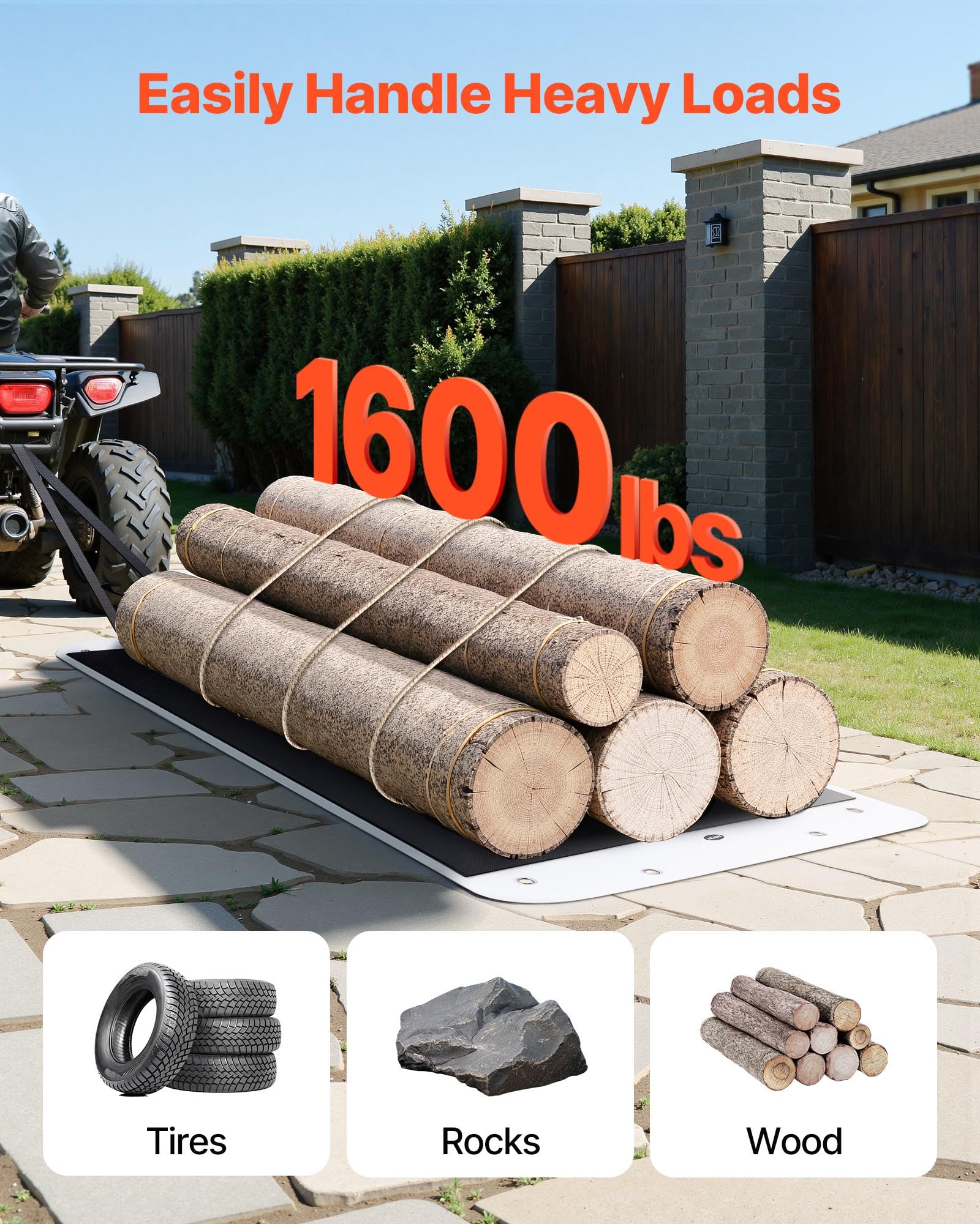 VEVOR Traîneau à Cerfs, 280x101,5 cm, Traîneau de Chasse Utilitaire en PE, Charge 725 kg, Traction Manuelle, Remorquage Compatible VTT UTV Tracteur, Tapis Transporteur pour Jardin, Pêche Glace, Bois