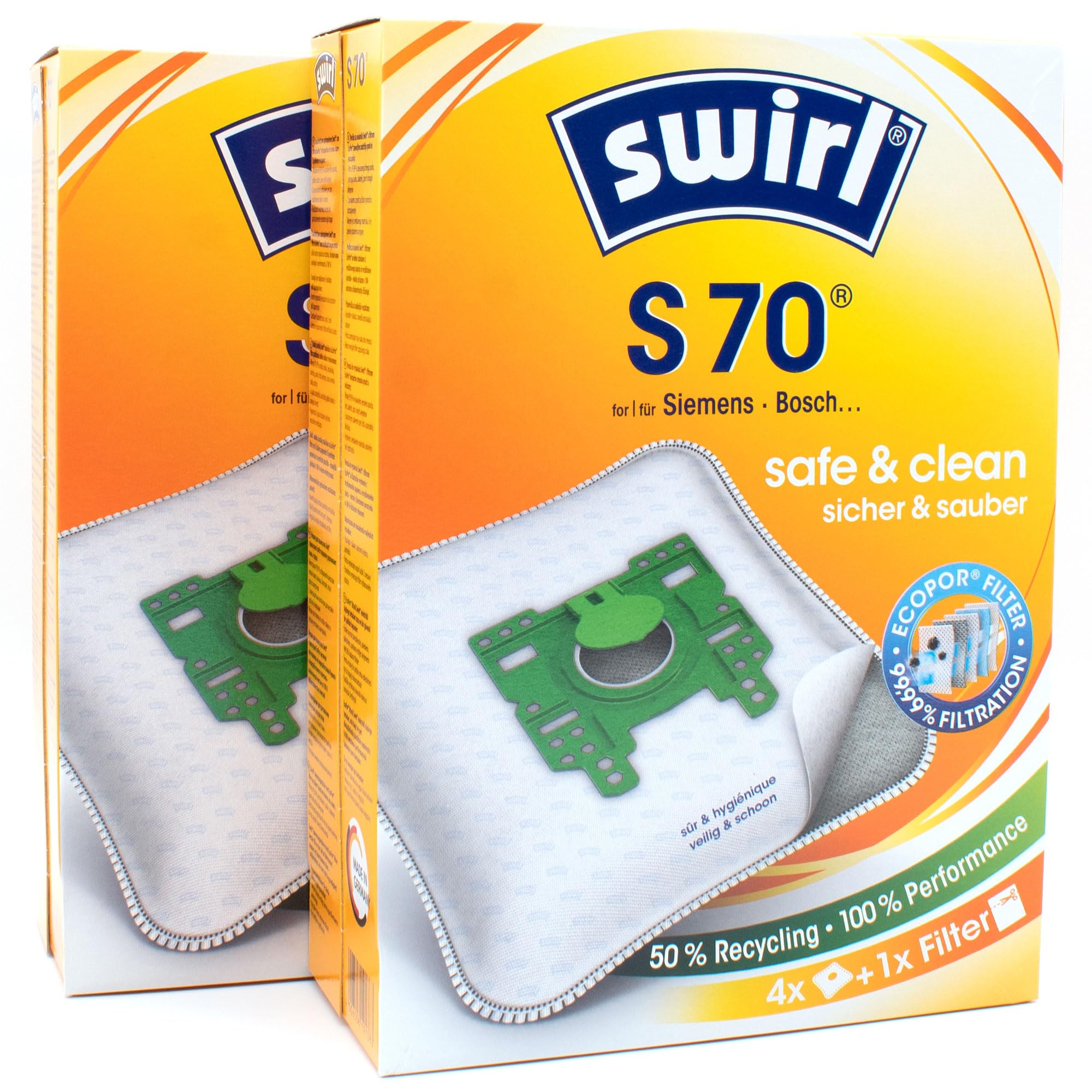 PakTrade 8 Sacs D'aspirateur + Billes Déodorantes Compatible avec Siemens VS 01E2000... Serie, VS 01E2010 | Compatible avec Swirl S70 - S 70 | 8 Sacs, Désodorisant, Accessoires, Pièces Détachées