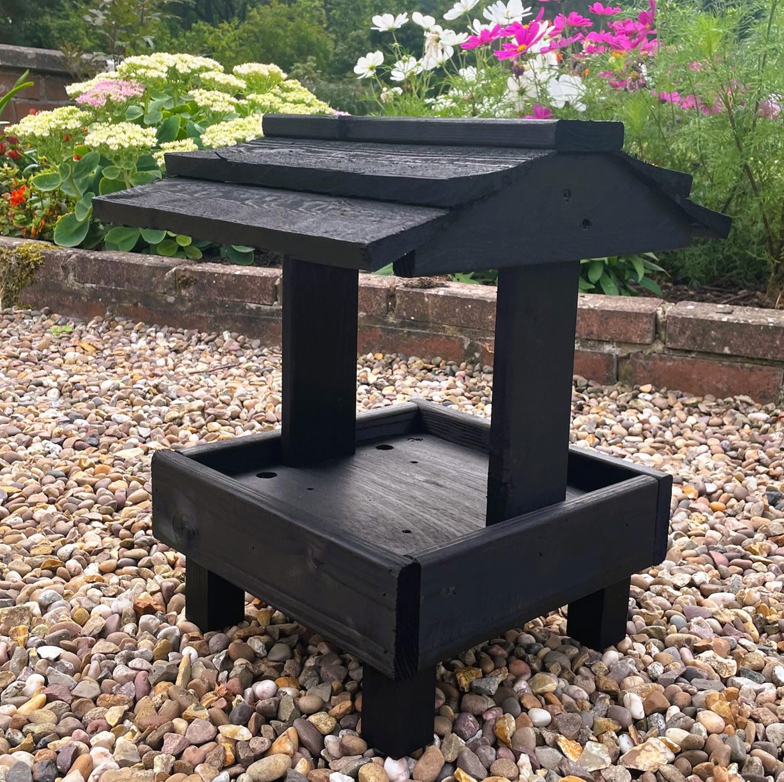 Wooden Ground Bird Table Feeder Garden Wild Bird Feeding Table Black
