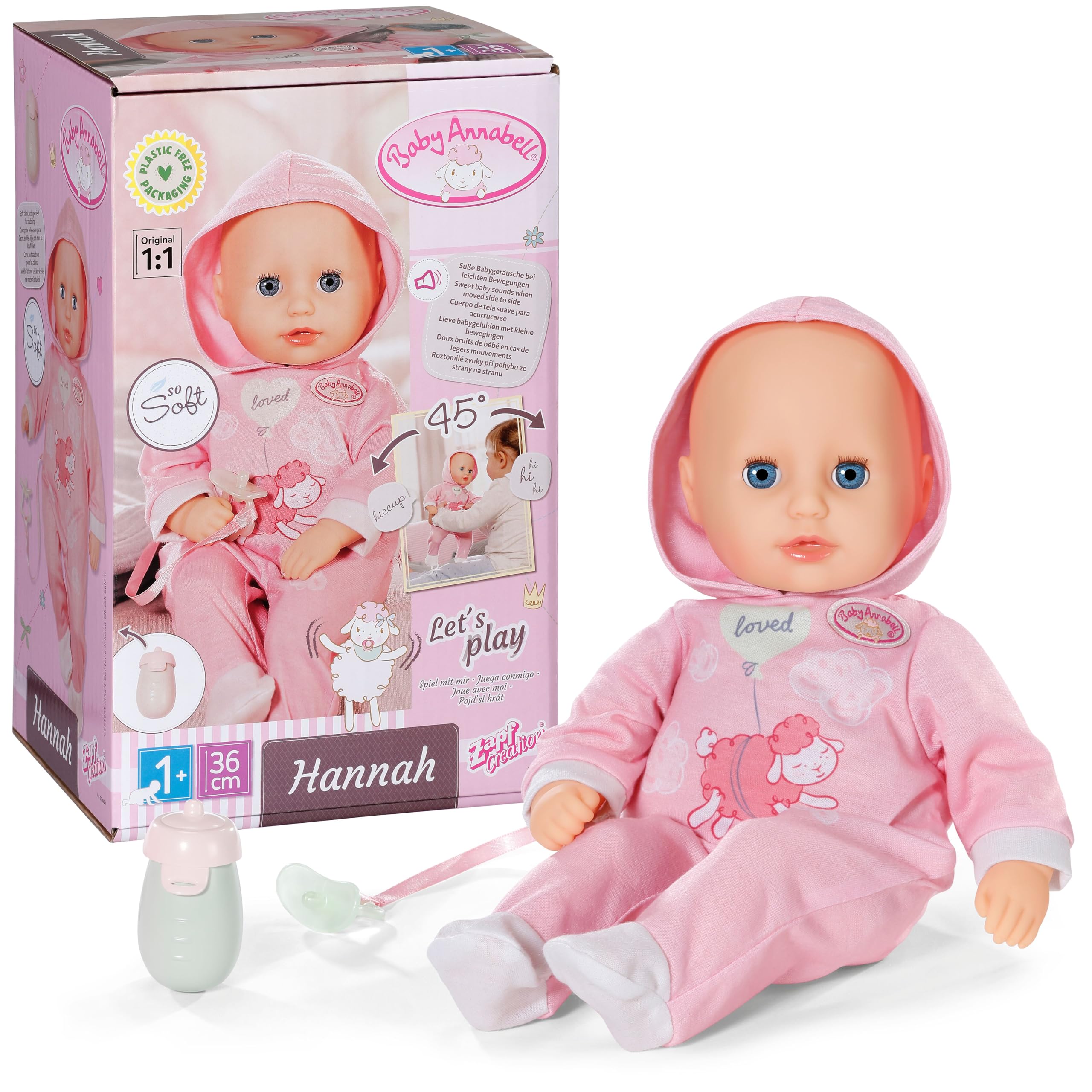 Baby Annabell Hannah Let's Play! 36cm Interactive doll with soft body and 5 realistic functions- Suitable for Children Aged 1+