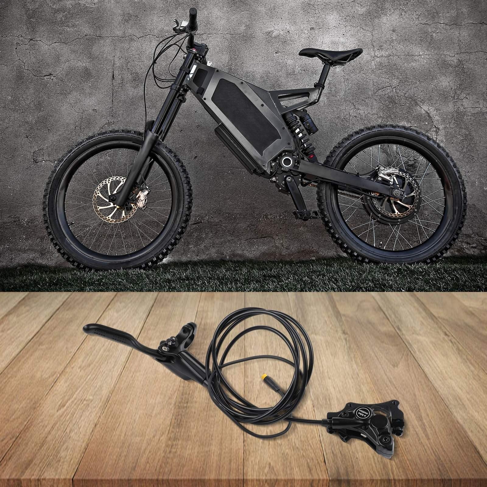 Juego de frenos de disco hidráulicos delanteros duales con botón de aparcamiento, juego de frenos de bicicleta de aluminio para bicicleta eléctrica MTB, incluye adaptadores de 180 mm y cable de