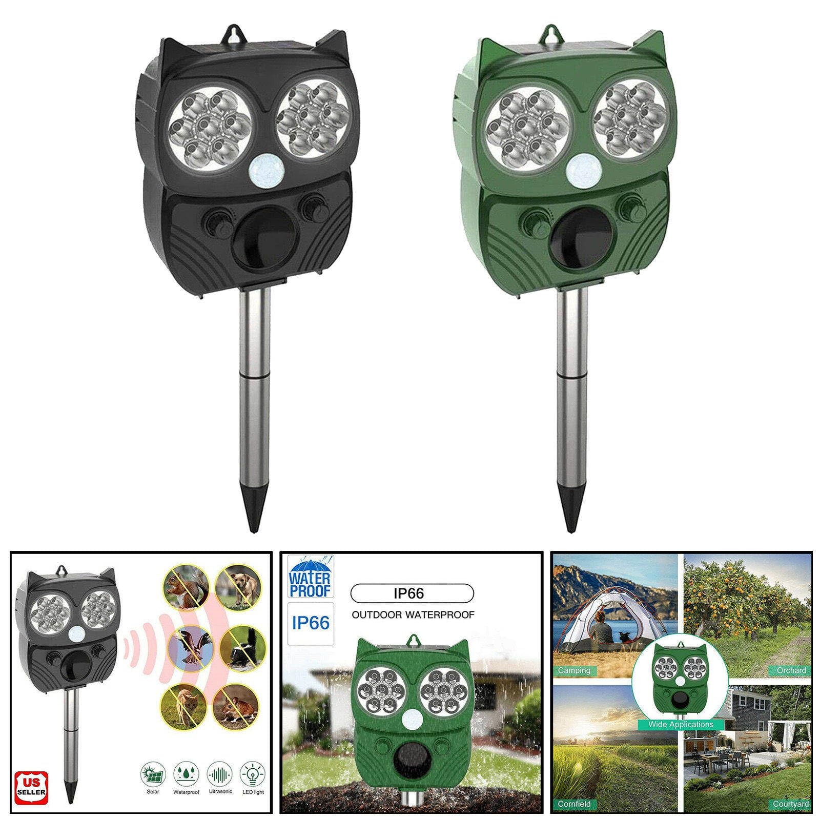 Répulsif Solaire à ultrasons pour Souris imperméable à l’Eau/Dissuasion Chien/Chat/Oiseau, etc.,Green