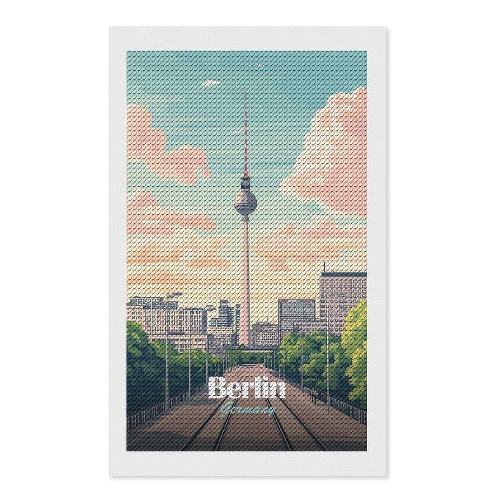 Junmoney Berlin, Germany Cityscape Illustration(2) Diamond Painting Canvas Set 12"x20", Easy to Enjoy, Adhesive Canvas, Office Decor, Holiday Gift Idea, with Tool Kit