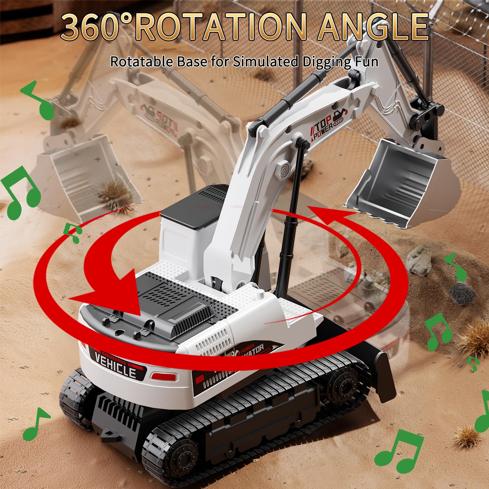 Excavadora de control remoto para niños de 4 a 7 años, excavadora RC para niños, camiones de construcción de 27 MHz, vehículos de juguetes para niños pequeños de 1-3, 3, 5, 4-7 con pala de 3