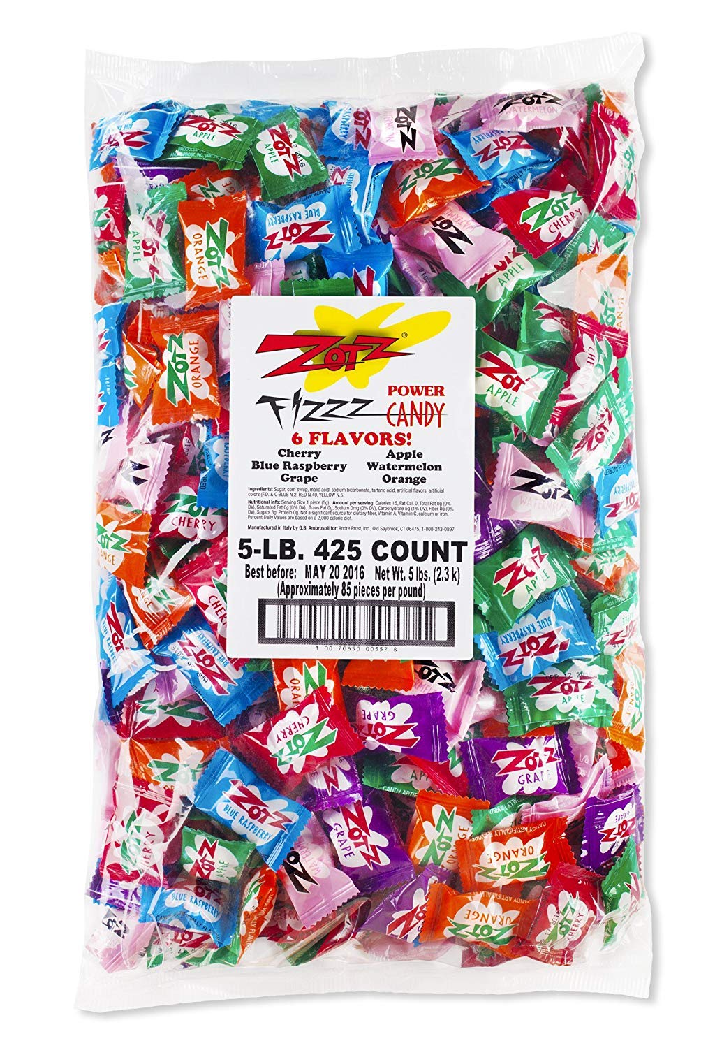 Amazon.com : Zotz Fizzy Candy Bag, Assorted Flavors, 5 lb Bag, 4