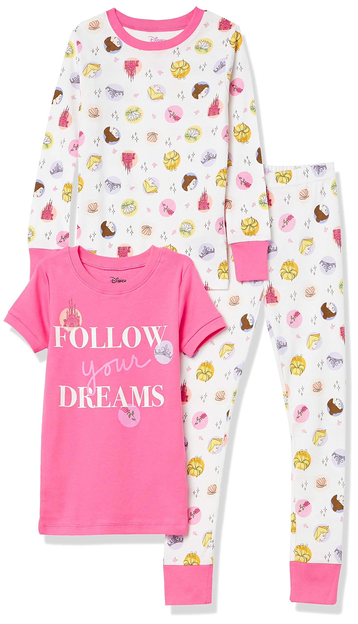 Amazon Essentials Disney | Marvel | Star Wars Girls' Pyjama Set, Dots/Princess, 8 Years