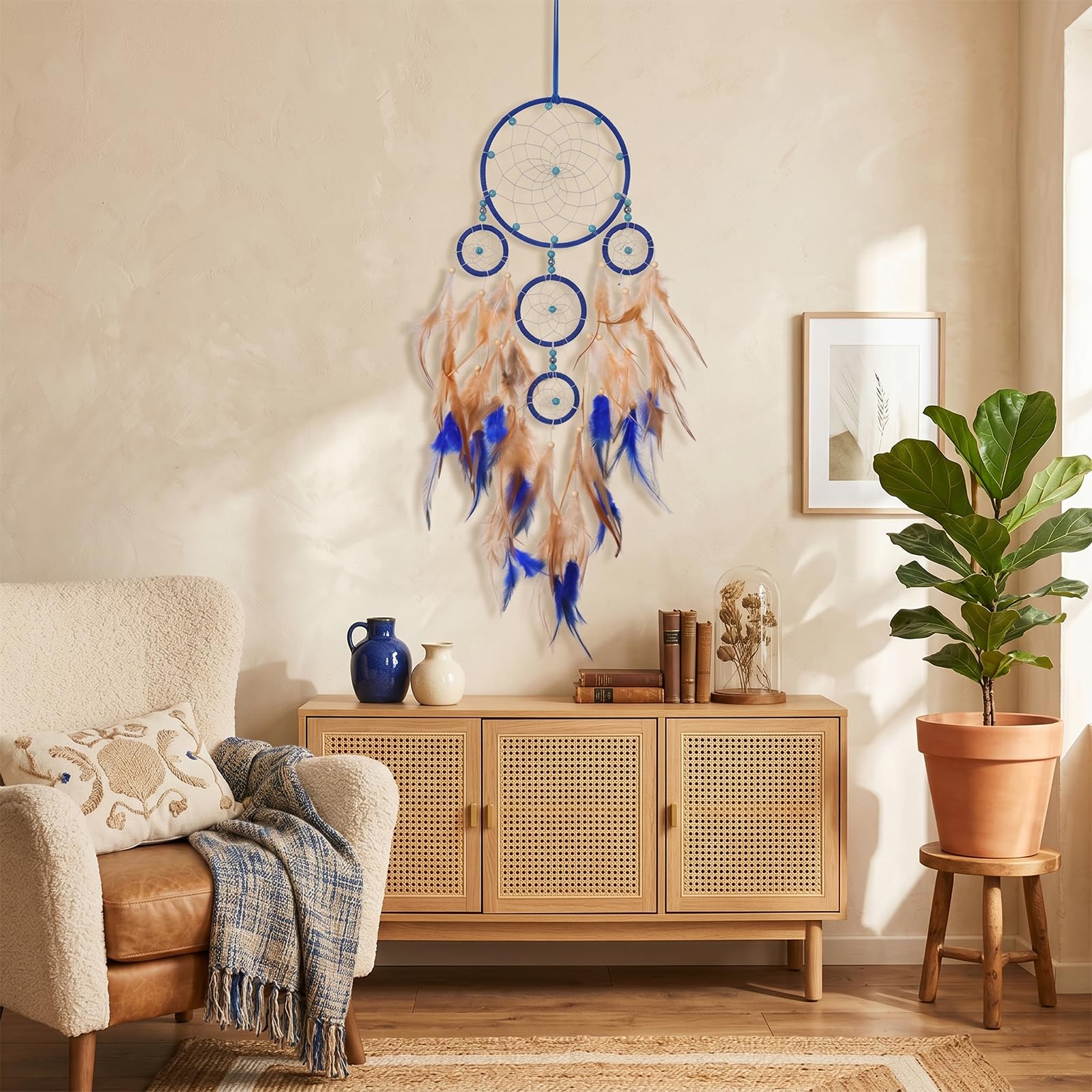 Atrapasueños Grande, Atrapasueños Hecho a Mano con Plumas - Púrpura Decoración Bohemia para Colgar en Pared, Adorno Vintage para Decoracion Habitacion Niña, Hogar