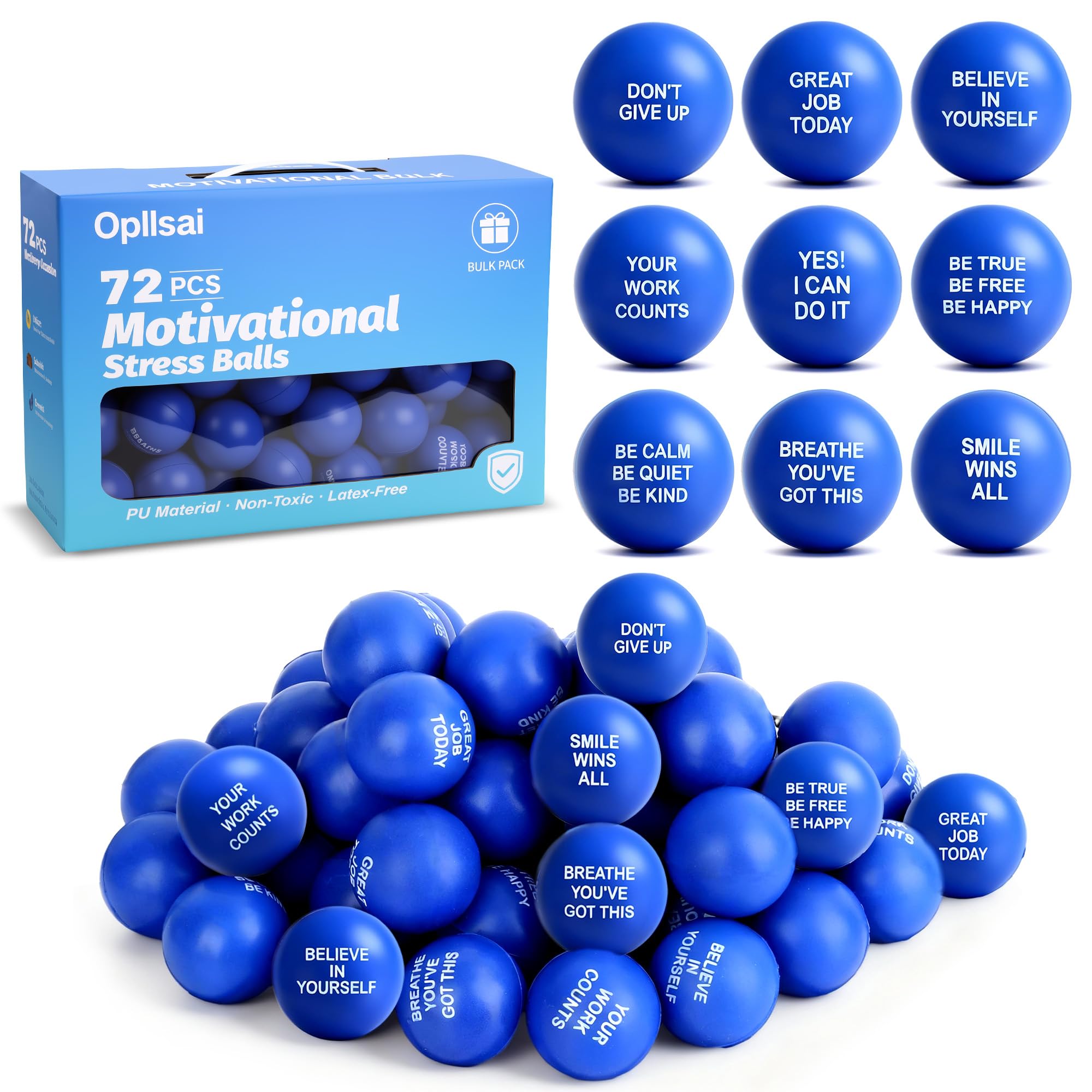 Motivational Stress Balls Bulk (72PCS, PU Material) - for Adults, Kids, People with Anxiety | Ideal for Team Building, Employee Training, Classrooms,