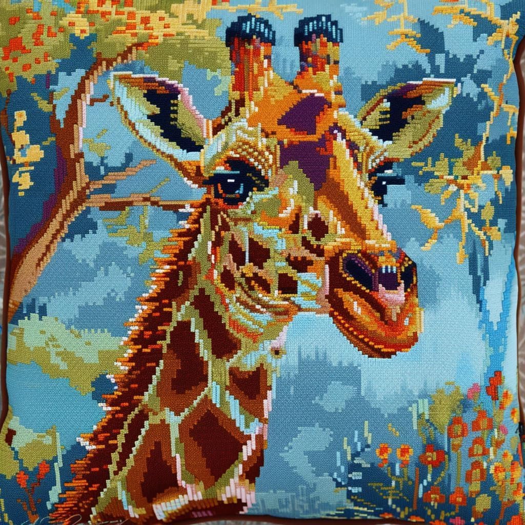 FWRTYCB Latch Hook Kits Pillow Animal Giraffe Crochet Yarn Hooking Pillowc