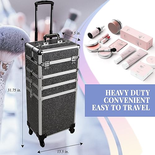 Miniatura 3 de VER Beauty Estuche intercambiable para maquillaje profesional 9 en 1 organizador de cosméticos carrito de maquillaje de viaje 4 ruedas tapa extra