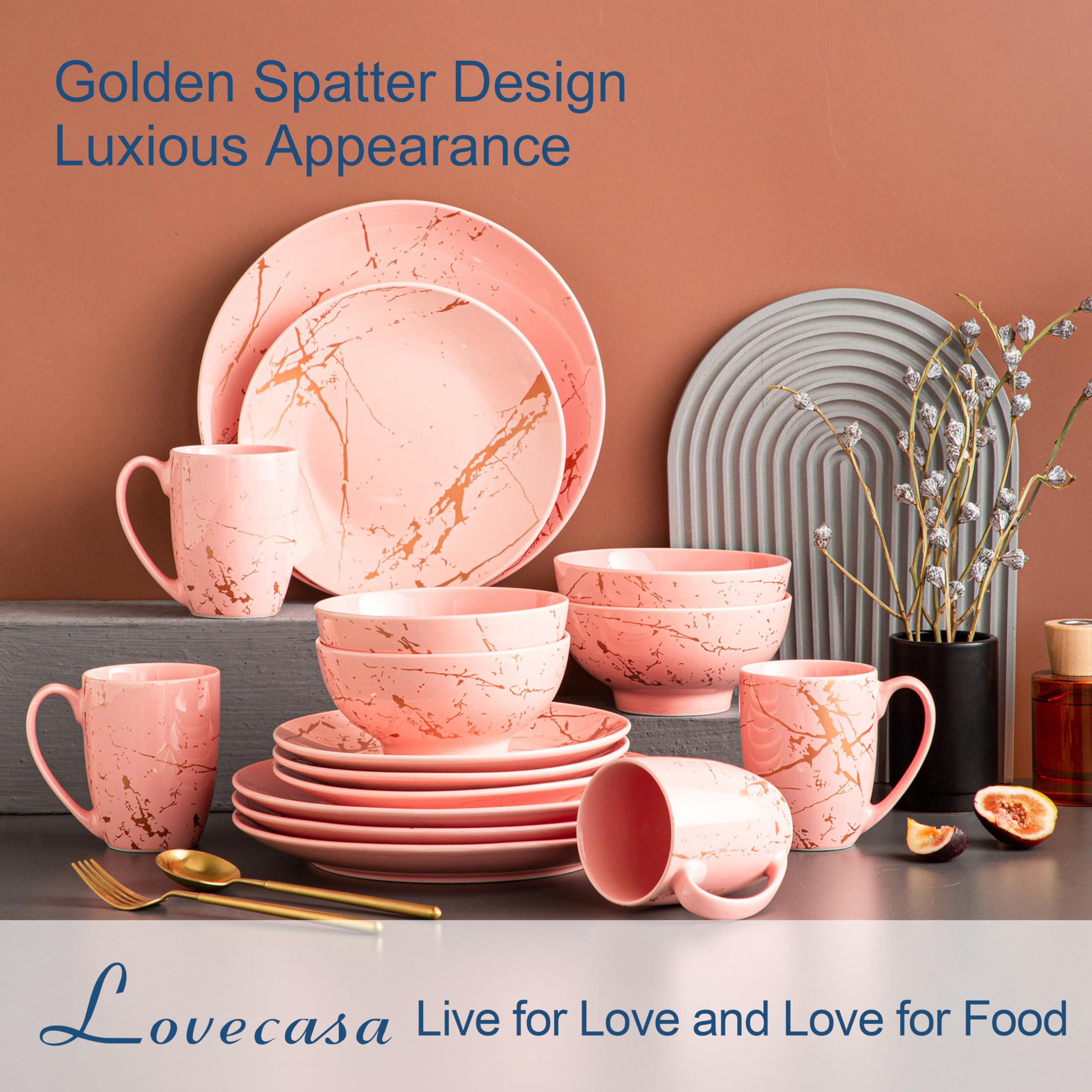LOVECASA Set Stoviglie Porcellana 16 Pezzi 'Daphne Sweet' Con Dettagli Oro – Piatti, Ciotole, Tazze Per 4 Persone - 5