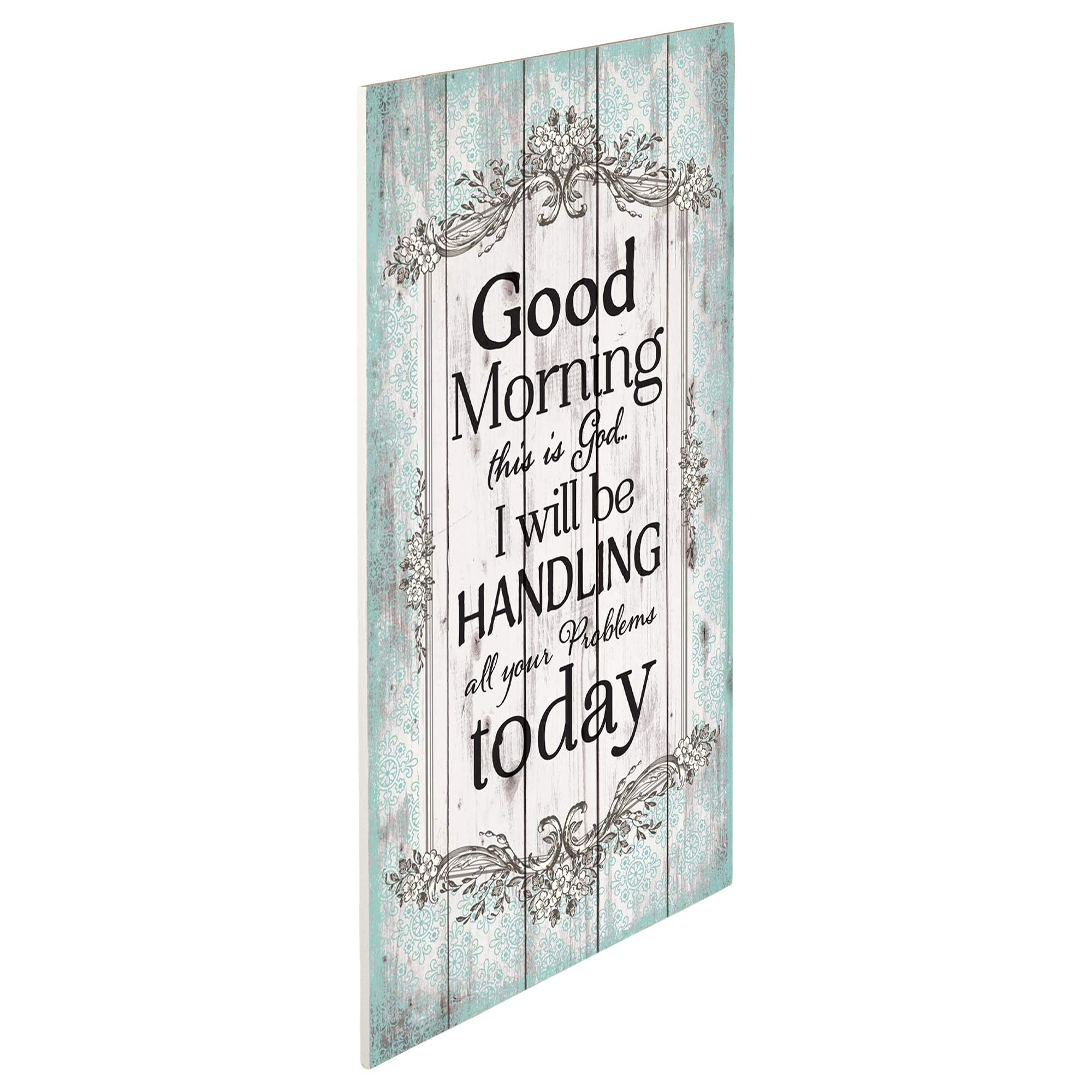 Buenos días Esta es Dios... Verde Diseño de flores 24 x 14 madera paleta de pared Art placa decorativa