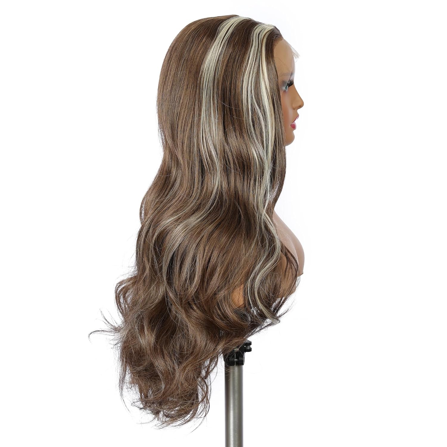 Derun Long Wavy Swiss Lace Synthetic Wig Skin Melt HD Lace Front Wigs 24 Inch 4/613 Brown Hightlight Blond Colored Heat Resistant Fiber Transparent Lace Wigs for Women (4/613)