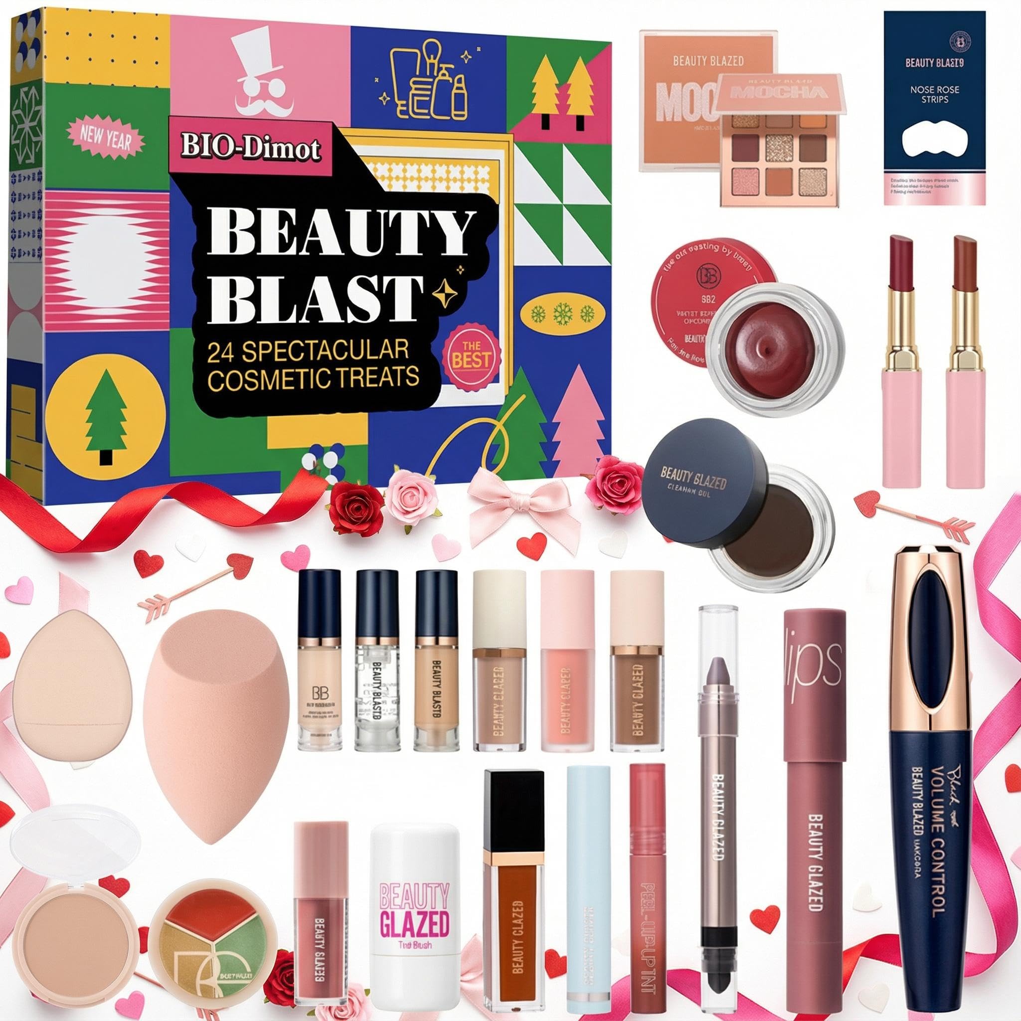 24-teiliges Neujahrs-Schminkset, Kosmetik-Überraschungsset für Frauen und Mädchen, All-in-One-Geschenkset, Kosmetik-Starter-Set