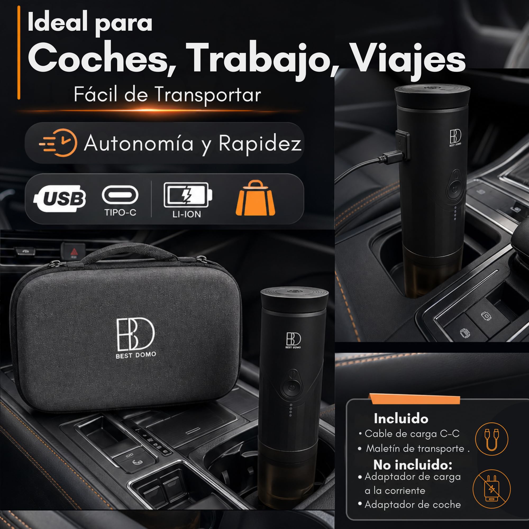 Cafetera Portátil para Cápsulas Pequeñas y Café Molido, Espresso 20 Bares | Calienta el agua y prepara hasta 5 espressos por carga. USB-C recargable, con estuche ideal para coche, viajes y oficina