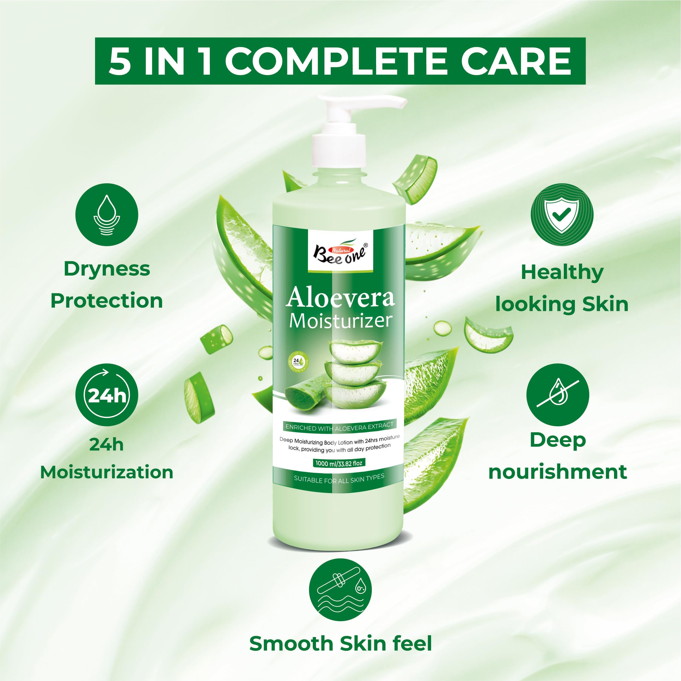 Bee One 24 Hr Aloevera Moisture Lock Body Lotion 1000ml | Hydrating Formula for Soft & Supple Skin, Long-Lasting Moisture & Nourishment | Suitable for all skin types 2