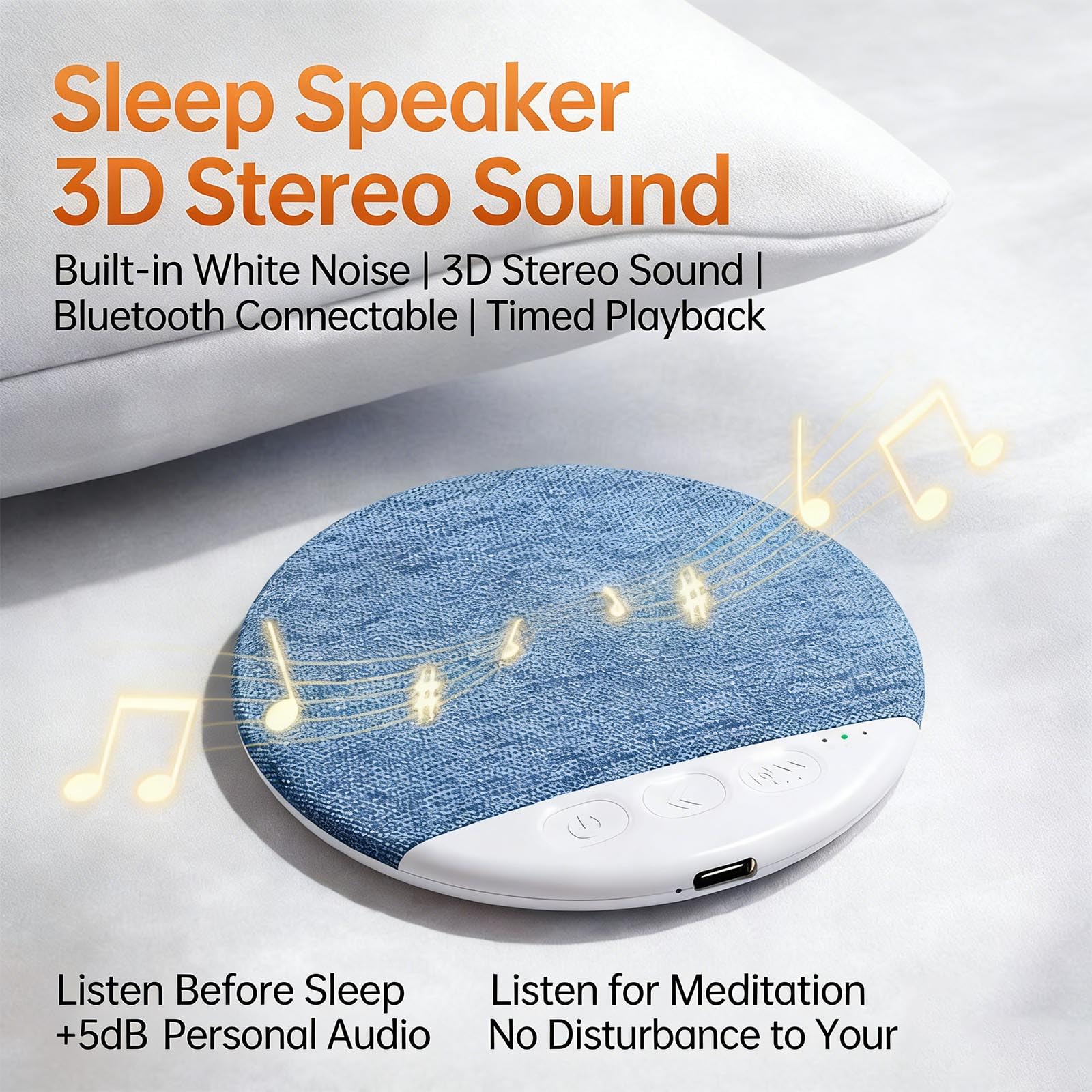 Bluetooth Pillow Speaker for Sleeping, Mini Portable Under Pillow Speaker with White Noise Timer Wireless Sleep Aid, Stereo Bass Private Sleep Headphones for Adult (Pink) — view 5