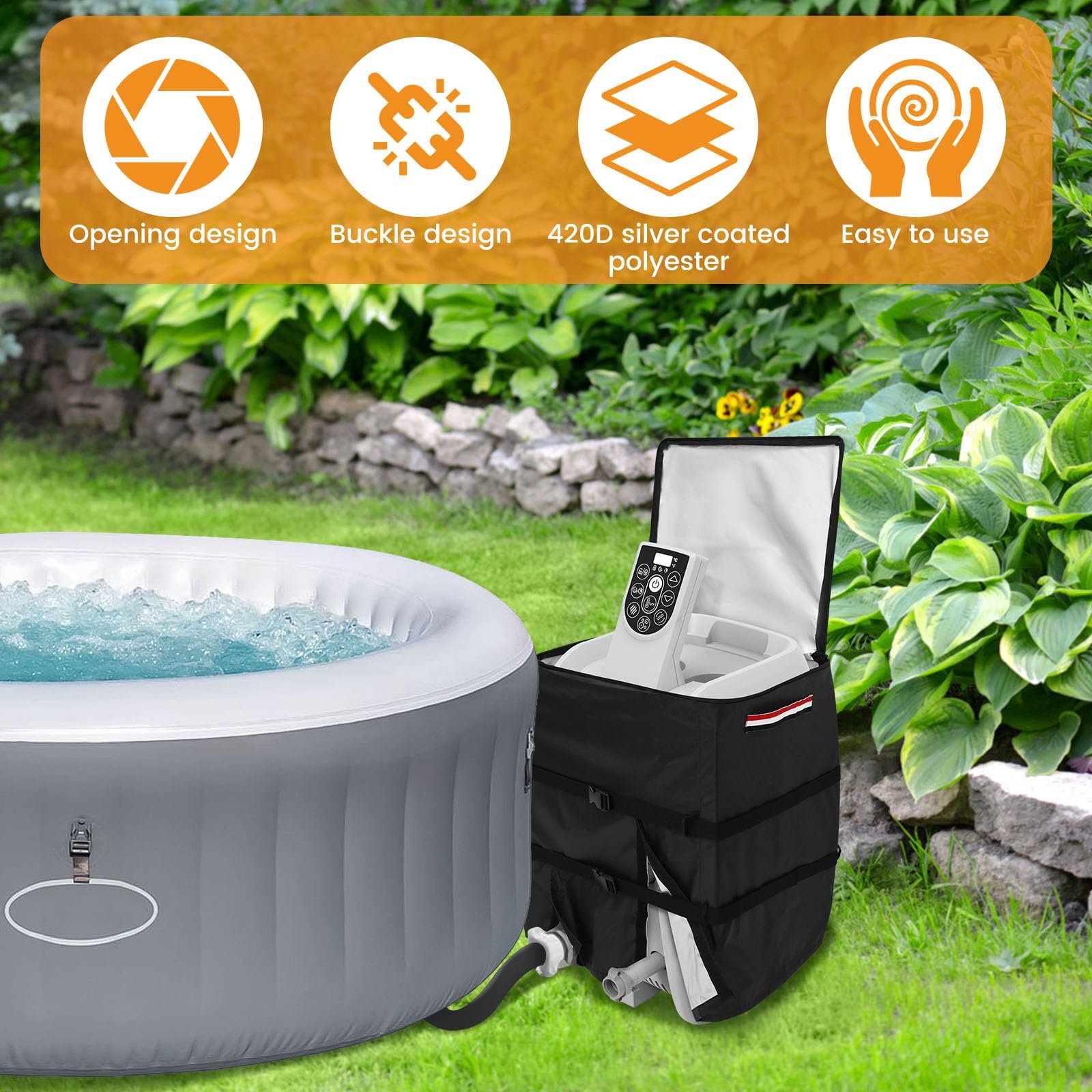 KTZCTPCA Hot Tub Spa Heater Pump Cover, Upgrade Outdoor Hot Tub Heater Protective Cover, UV Inflatable Hot Tub Insulated Spa Heater Pump Cover with Zipper Opening for Most Hot Tub Spa Heater Pumps