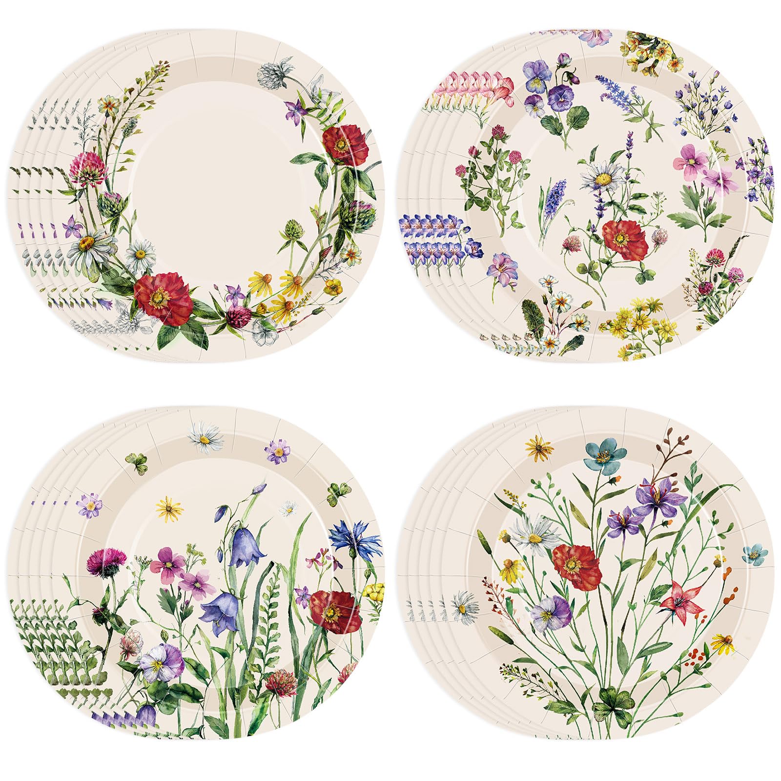 Sunnyray 80 Pcs Wild Floral Party Plates 7 in Spring Wild Flower Disposable Dessert Dinner Paper Plates Dinnerware for Wedding Birthday Tea Party