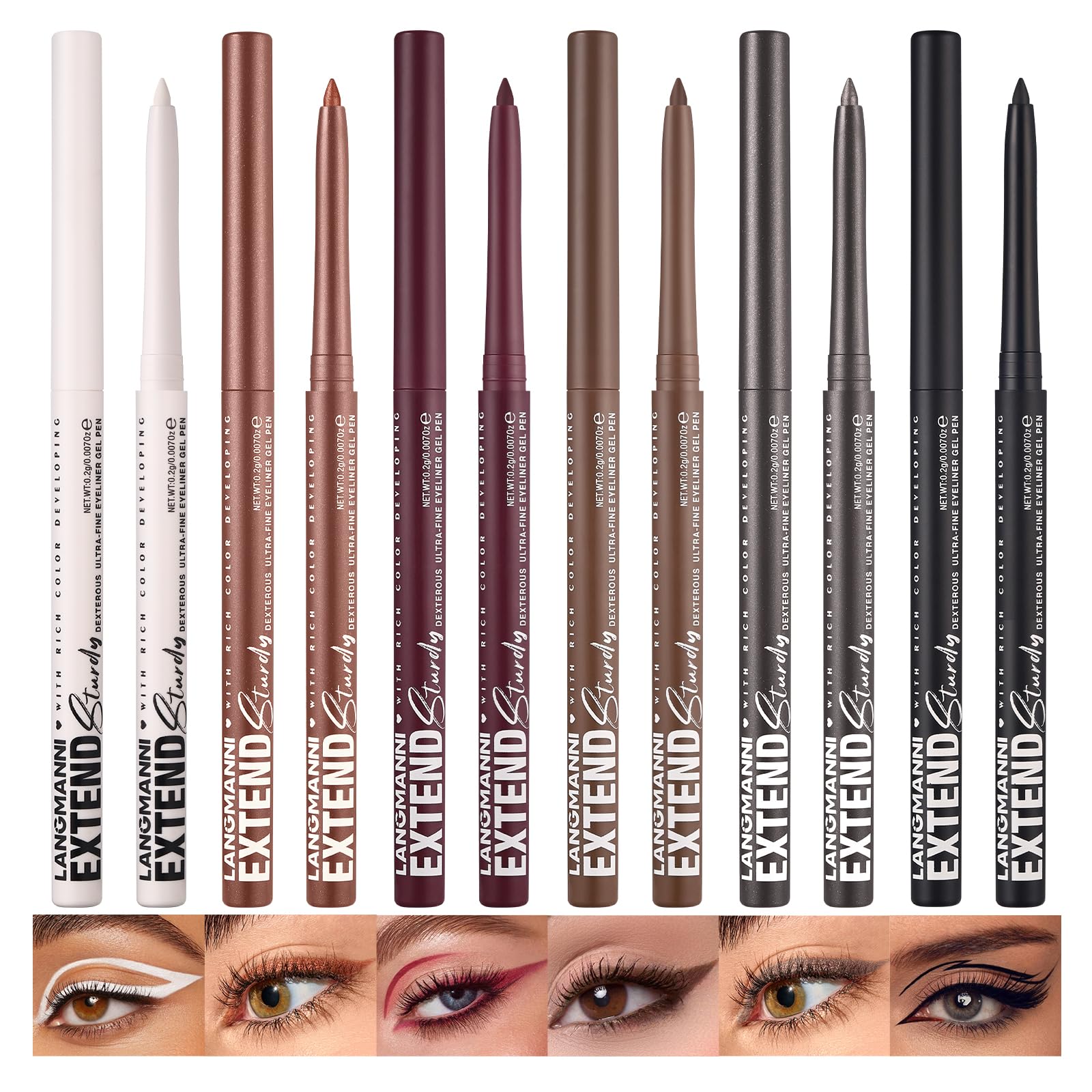 LANGMANNI6Pcs Metal Colorful Eyeliner Pencil Set - Matte & Shimmer Eye Makeup,Smooth Use Long-Lasting & Waterproof Eyeliner Set(#01+05+07+09+10+11)