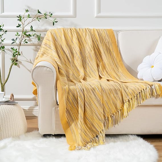 BATTILO Home Yellow Throw Blanket with Fringe Spring Outdoor Throw