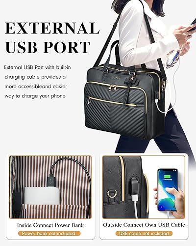 Miniatura 6 de Taygeer Bolsa para laptop de 17 pulgadas para mujer, mochila acolchada grande convertible con puerto USB, bolsas de trabajo de cuero impermeables,