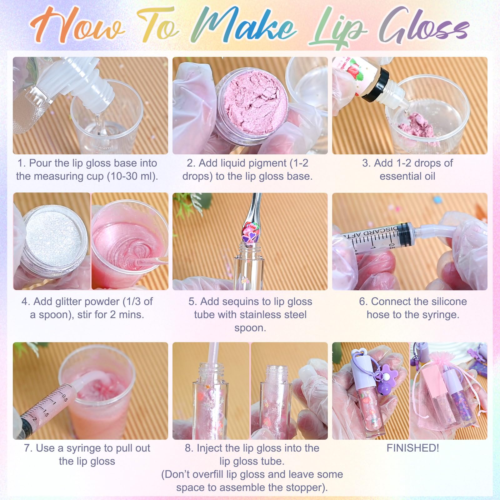 JUYRLE Lipgloss Selber Lippenstift Making Kit, Kreative Bastelset Erwachsene DIY Set Mädchen Selber Machen, Ungiftig Lip Gloss Kosmetik Make up, Als Geschenk für Frauen