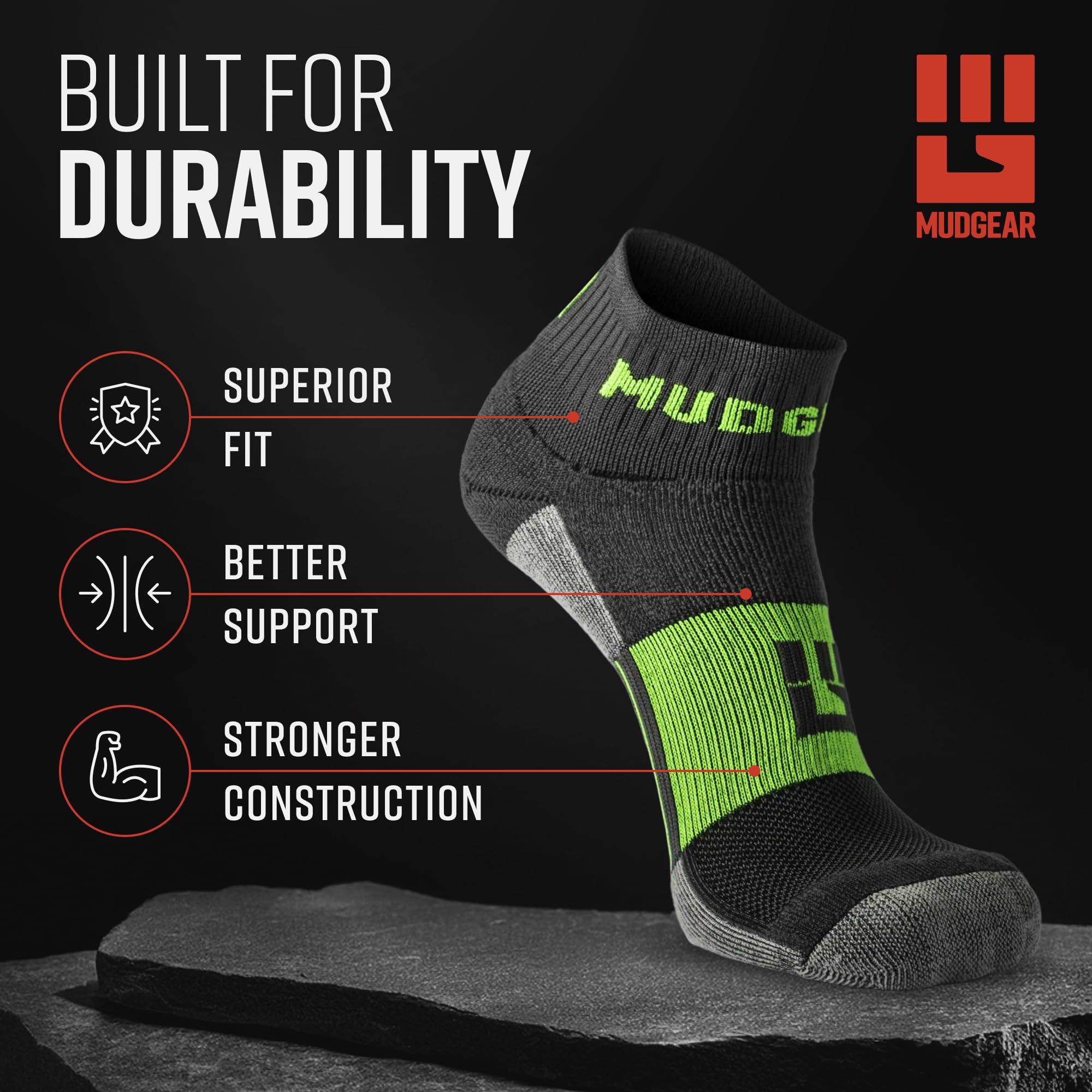 MudGear - Calcetines para trail running unisex, fabricados en EE. UU., 2 pares