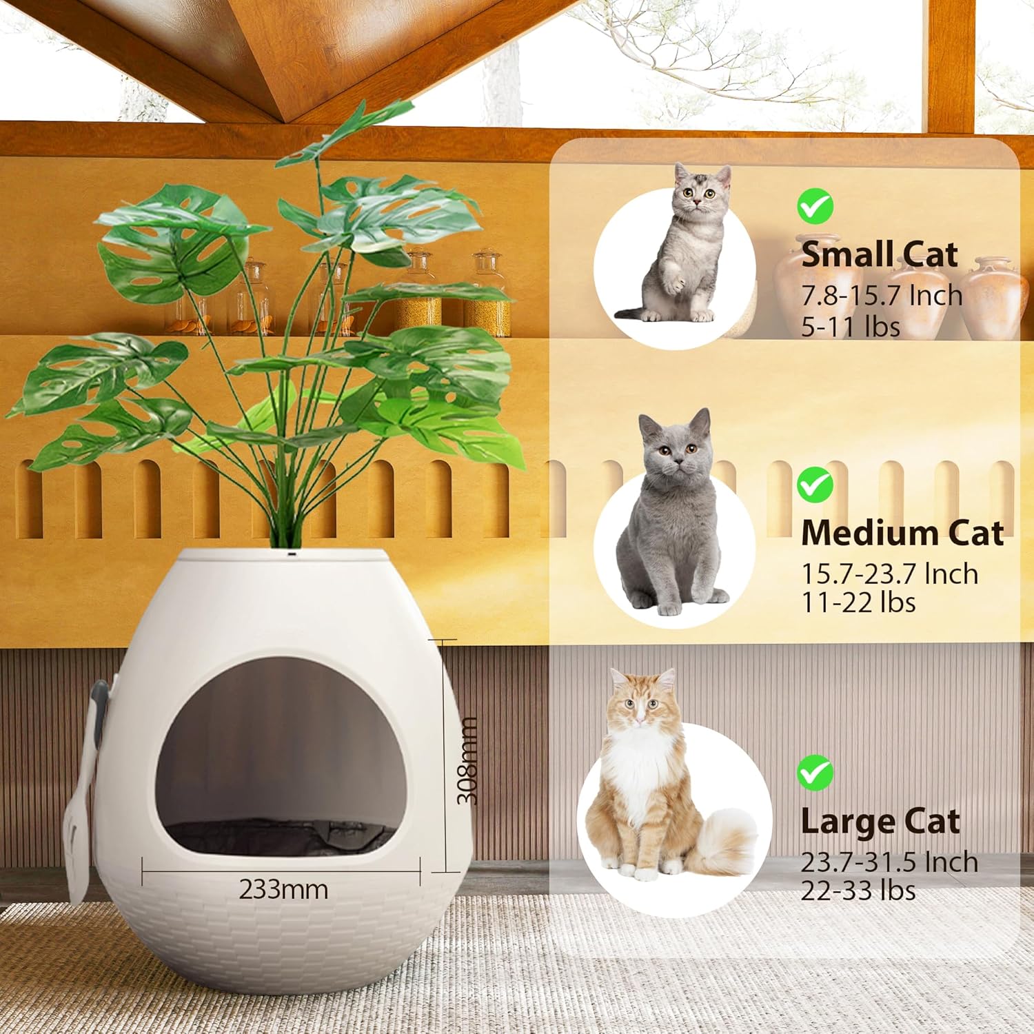 Eggloa6 Plant Litter Box, Hidden Cat Litter Box with Artificial Plants, DIY Litter Box Furniture (Light White)