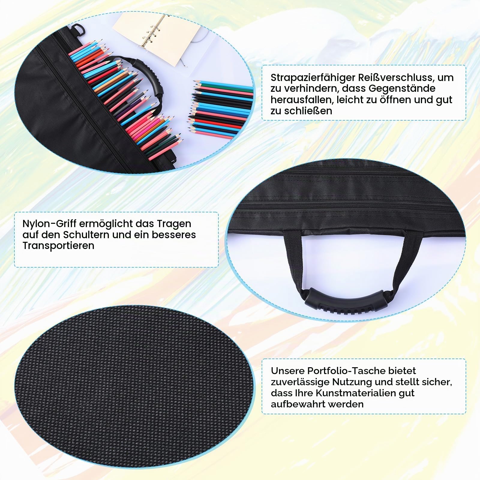 Huhumy 121,9 x 91,4 cm große Kunst-Portfolio-Tasche mit Schultergurt, Leder-Ecken, wasserdicht, Künstler-Portfolio-Kunst-Portfolio-Tragetasche zum Zeichnen, Skizzieren, Poster, Kunstwerke, schwarz